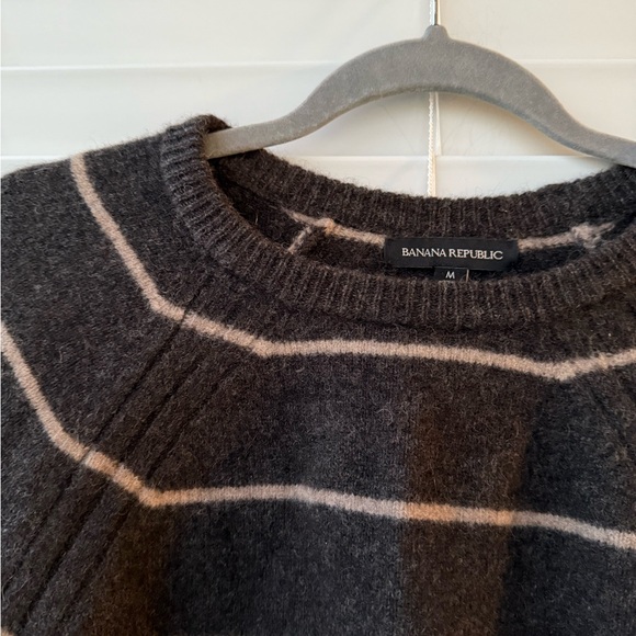 Banana Republic Merino Wool Blend Sweater Dolman Sleeve M Chocolate Stripe Yak - Picture 7 of 10